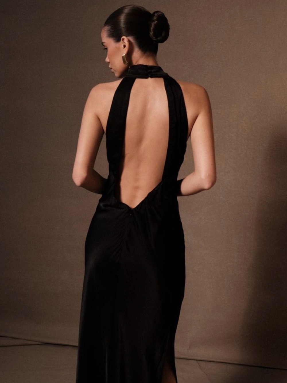 Meshki Black Backless Halter Gown